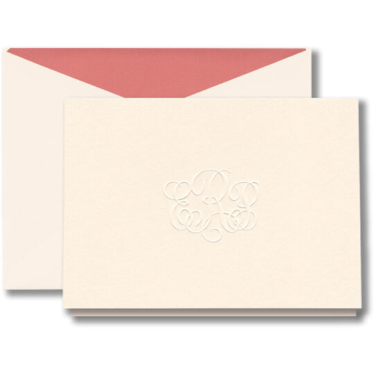 Blush Embossed Monogrammed Foldover Note Cards